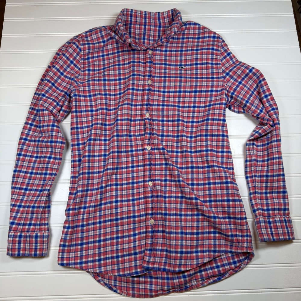 Vineyard Vines‎ Kids Large 14 Red White Blue Plaid Flannel Button Down Shirt